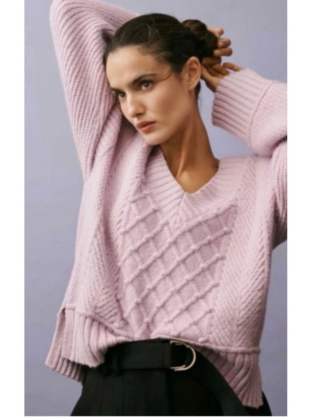 Anthropologie Maeve Tillie V Neck Sweater Lilac Purple Oversized XS